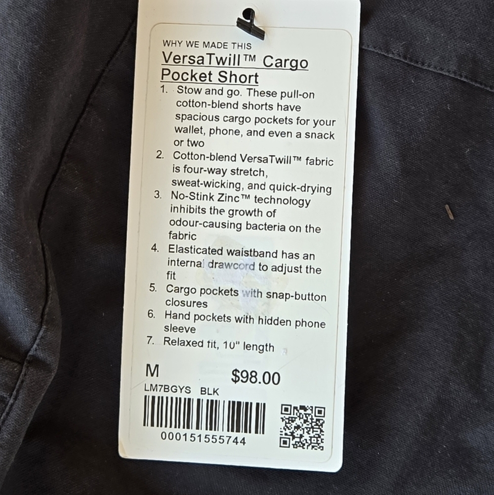 Lulumon Athletica Versa Twill Cargo Shorts Black Size Medium And Small - Picture 8 of 8